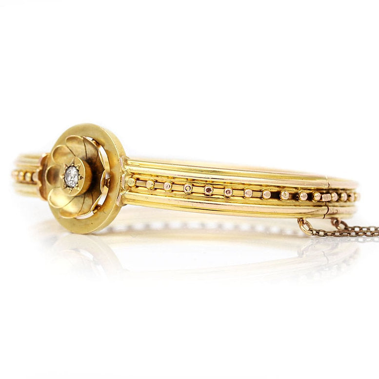 Antique Victorian Old Cut Diamond Set 15ct Gold Bangle Bracelet