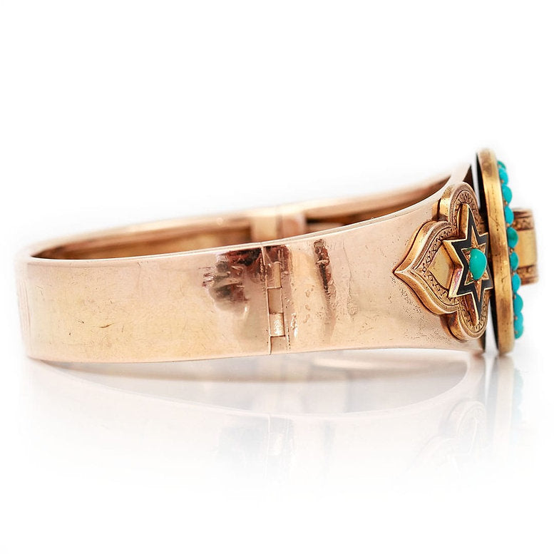 Antique Victorian 15ct Gold Turquoise Enamel Star Buckle Bangle Bracelet