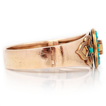 Antique Victorian 15ct Gold Turquoise Enamel Star Buckle Bangle Bracelet