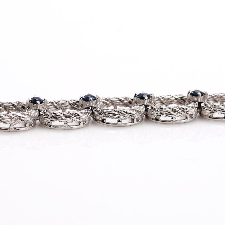 Vintage 18ct White Gold Rope Twist Link Bracelet with Sapphires