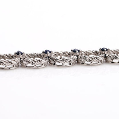 Vintage 18ct White Gold Rope Twist Link Bracelet with Sapphires
