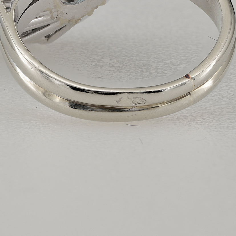 Vintage French 12cts Blue Topaz and Diamond Cluster Ring in Platinum and 18ct White Gold