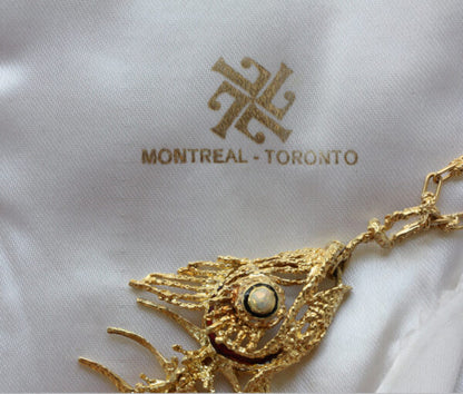 Vintage 18ct Yellow Gold and Enamel Articulated Fish Bone Pendant, on 18ct gold chain with knots. Italy,  Circa 1970, with original Lucas pouch