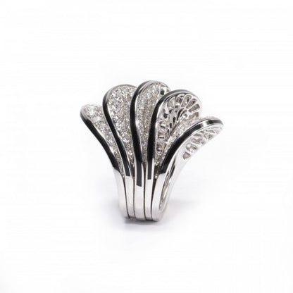 Cartier Paris Nouvelle Vague Diamond and Enamel Cocktail Ring; pavé set with 5.00 carats of round brilliant-cut diamonds in five wave-shaped formations, the edges with black enamel accents, in 18ct white gold, Signed