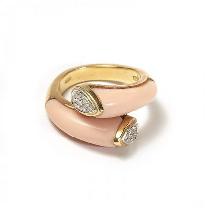 Contemporary Italian Coral and Diamond Crossover Ring