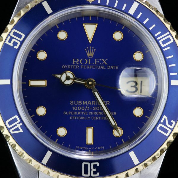 Vintage Rolex Submariner Date 16613 Steel and Gold Automatic Watch, Circa 1990s