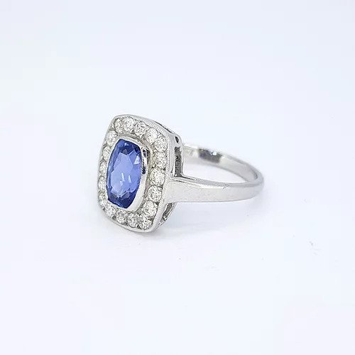 1.80ct Oval Cut Sapphire and Diamond Rectangular Cluster Ring, in 18ct white gold