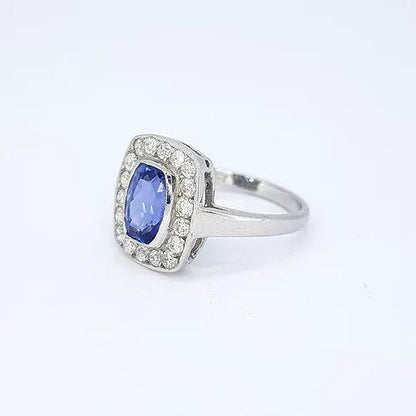1.80ct Oval Cut Sapphire and Diamond Rectangular Cluster Ring, in 18ct white gold