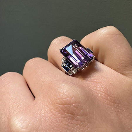 Art Deco Style Amethyst and Sapphire Dress Ring