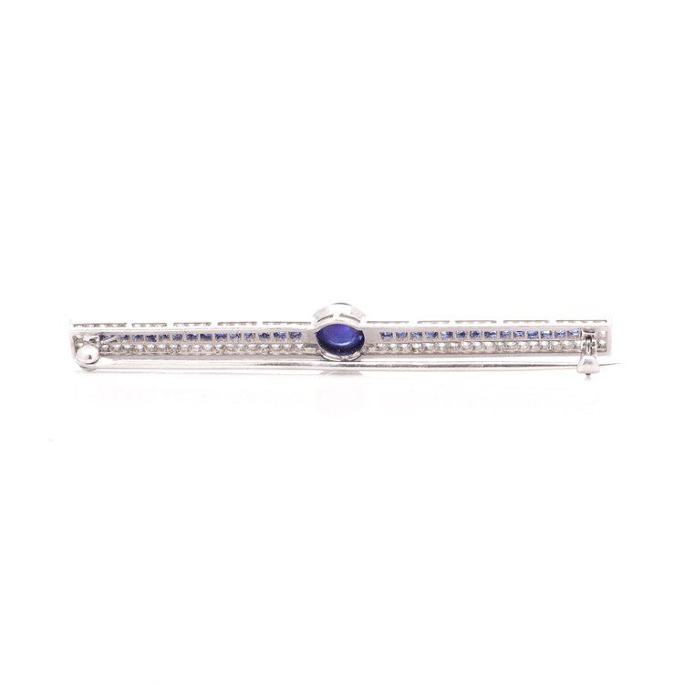 Art Deco Sapphire and Diamond Bar Brooch in Platinum