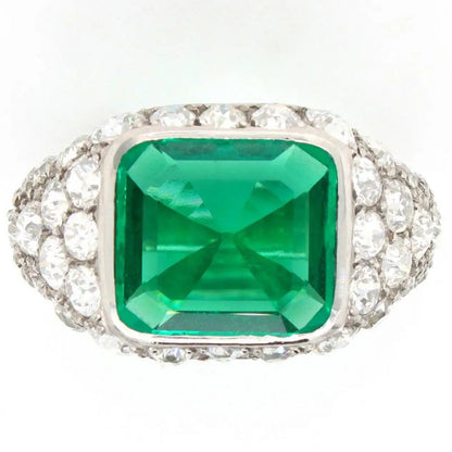 Art Deco 2.85ct No Oil Colombian Emerald and Diamond Ring