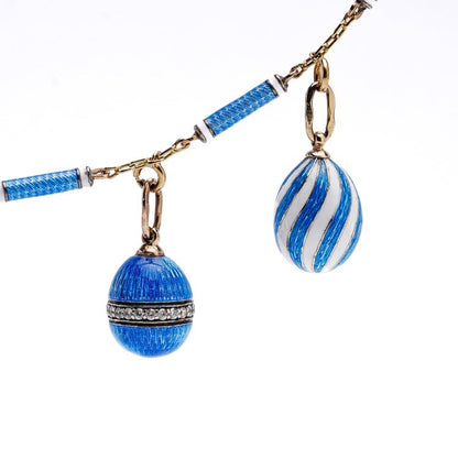 Vintage Gold and Blue Enamel Russian Egg Necklace