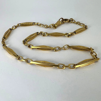 French 18ct Yellow Gold Fancy Faceted Curb Link Watch Chain Necklace
