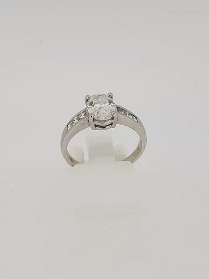 Oval Cut Diamond Engagement Ring with Princess Cut Shoulders, 1.22cts