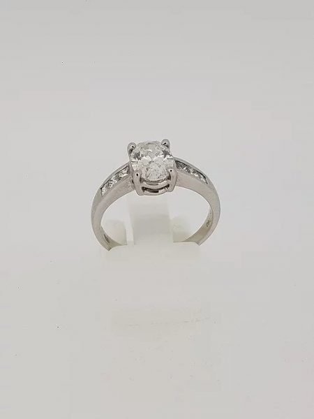 Oval Cut Diamond Engagement Ring with Princess Cut Shoulders, 1.22cts