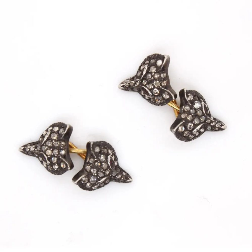 Victorian Antique Diamond Fox Cufflinks with Ruby Eyes