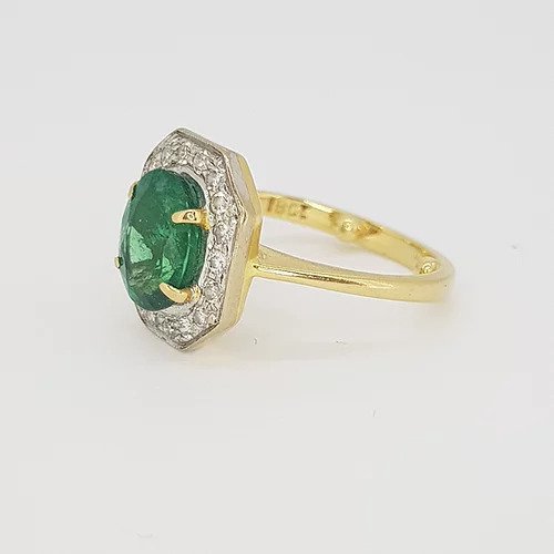 Natural Colombian Emerald and Diamond Cluster Ring, 2.50 carats