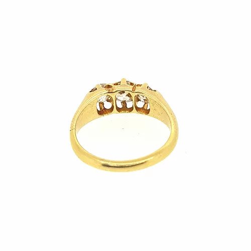 1.00ct Old Cut Diamond Three Stone Ring, in 18ct yellow gold.