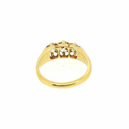 1.00ct Old Cut Diamond Three Stone Ring, in 18ct yellow gold.