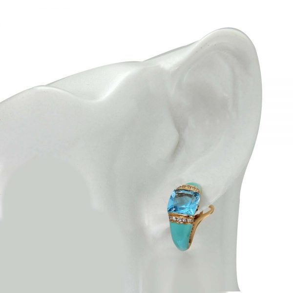 Italian Blue Enamel, Topaz and Diamond Earrings by Casato Gioielli