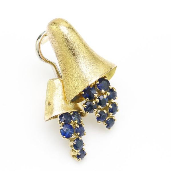 Vintage Mellerio 18ct Gold Bell Shaped Earrings with Sapphires, Circa 1940s