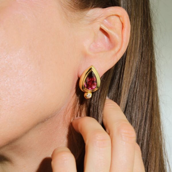 Vintage Italian Rubellite and Diamond Earrings by Poiray