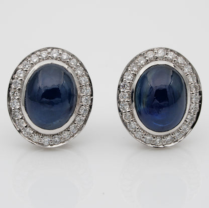 Vintage 6.50ct Natural No Heat Cabochon Sapphire and Diamond Cluster Earrings in Platinum