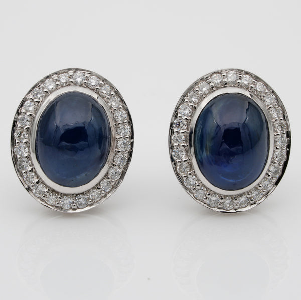Vintage 6.50ct Natural No Heat Cabochon Sapphire and Diamond Cluster Earrings in Platinum