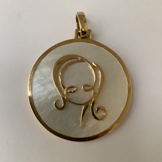 Vintage 1970s Bvlgari Zodiac Virgo Mother of Pearl Pendant