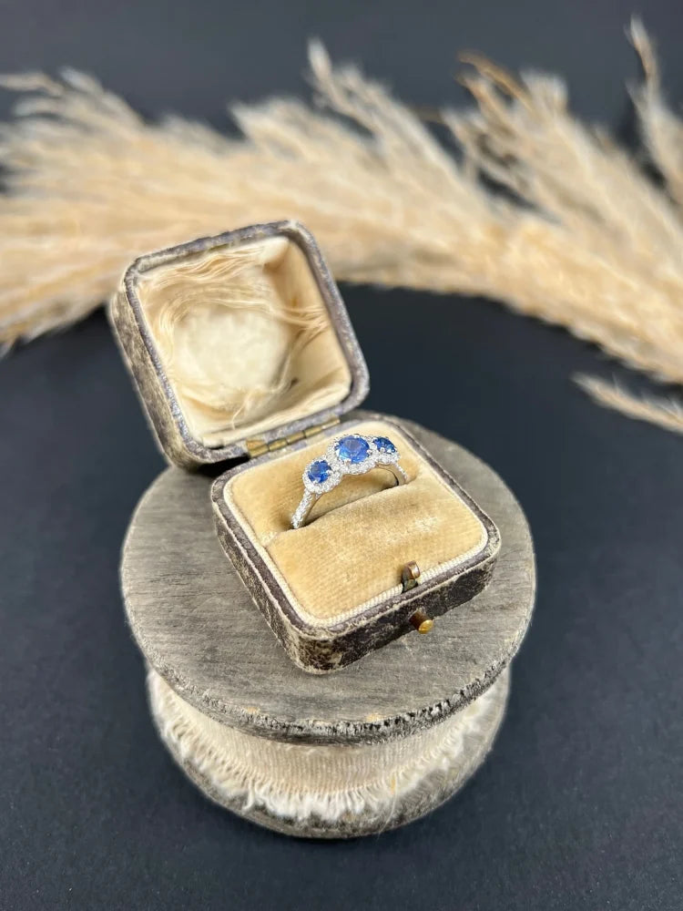 Sapphire And Diamond Cluster Trilogy Ring In Platinum