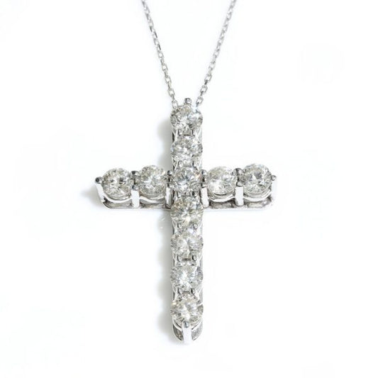 Tiffany and Co Diamond Cross Pendant; set with 11 round brilliant-cut diamonds totalling 2.20 carats, in 18ct white gold, with original box