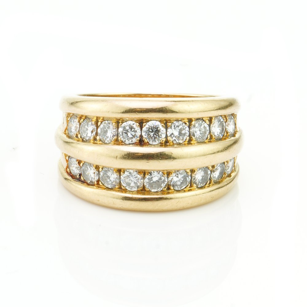 Vintage Van Cleef and Arpels 18ct Gold Two Row Diamond Band Ring; 18ct yellow gold ring set with two rows of of brilliant-cut diamonds totalling 0.63 carats, Circa 1980s