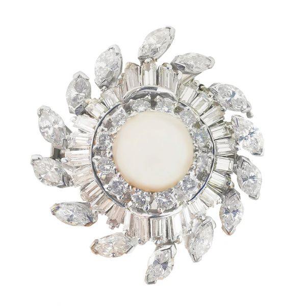 Vintage Pearl and Diamond Catherine Wheel Brooch / Pendant