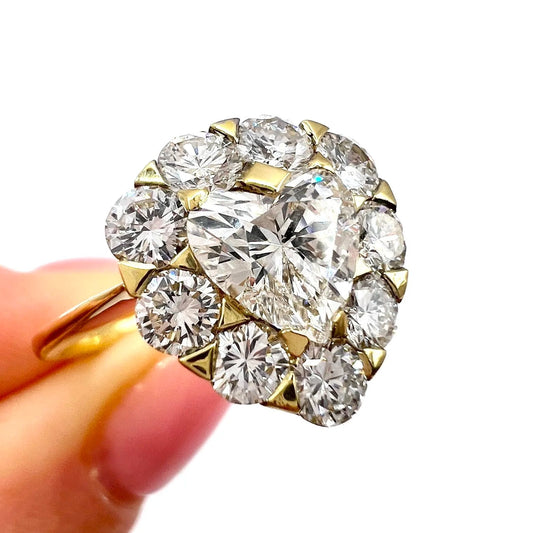 Vintage 3ct Heart Shaped Diamond Cluster Ring
