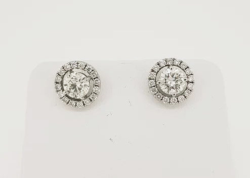 Diamond Cluster Halo Stud Earrings, 2.16 carat total, 1.64cts solitaire diamonds surrounded by a sparkling halo of diamonds, 18ct white gold.
