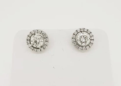 Diamond Cluster Halo Stud Earrings, 2.16 carat total, 1.64cts solitaire diamonds surrounded by a sparkling halo of diamonds, 18ct white gold.