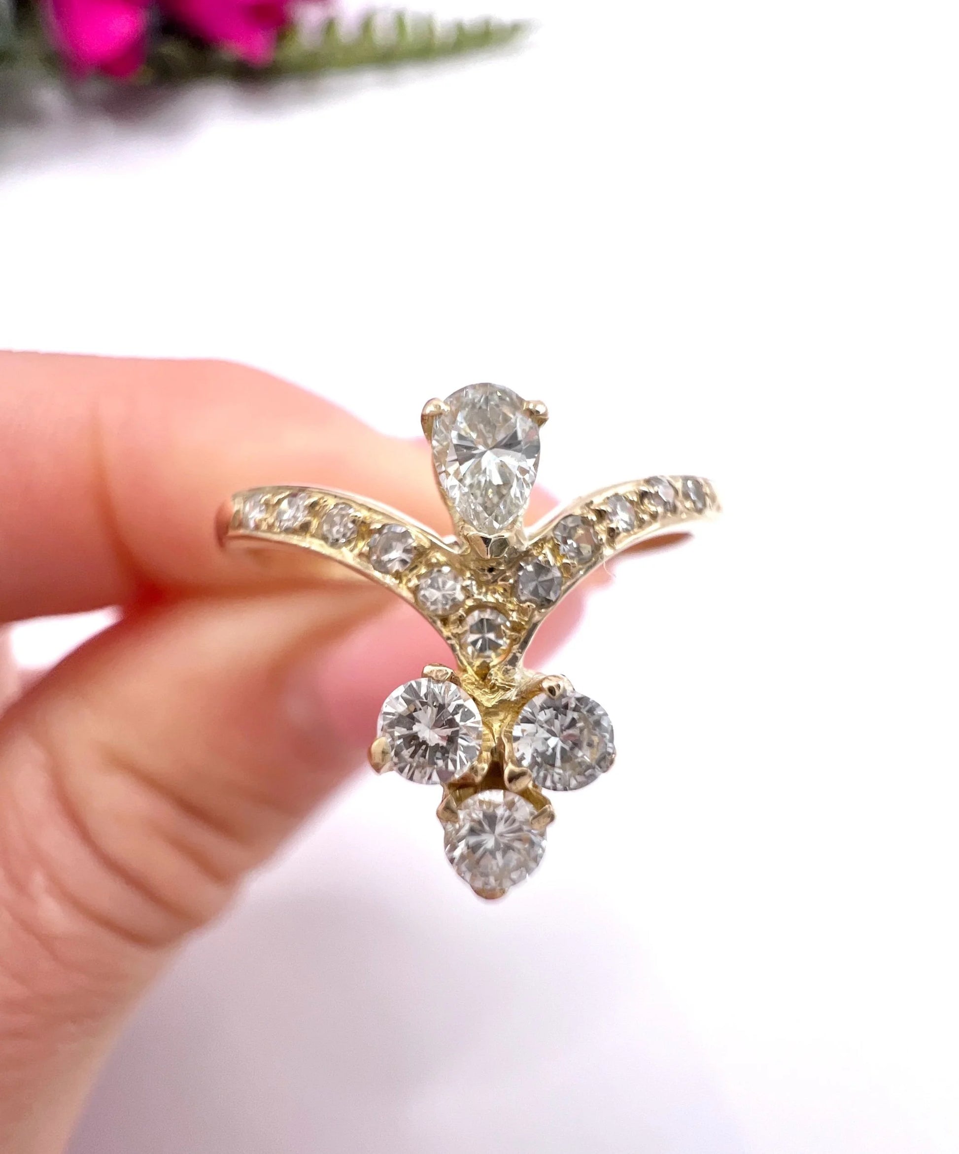 Vintage 18ct Yellow Gold, 1930s Natural Diamond Tiara Ring