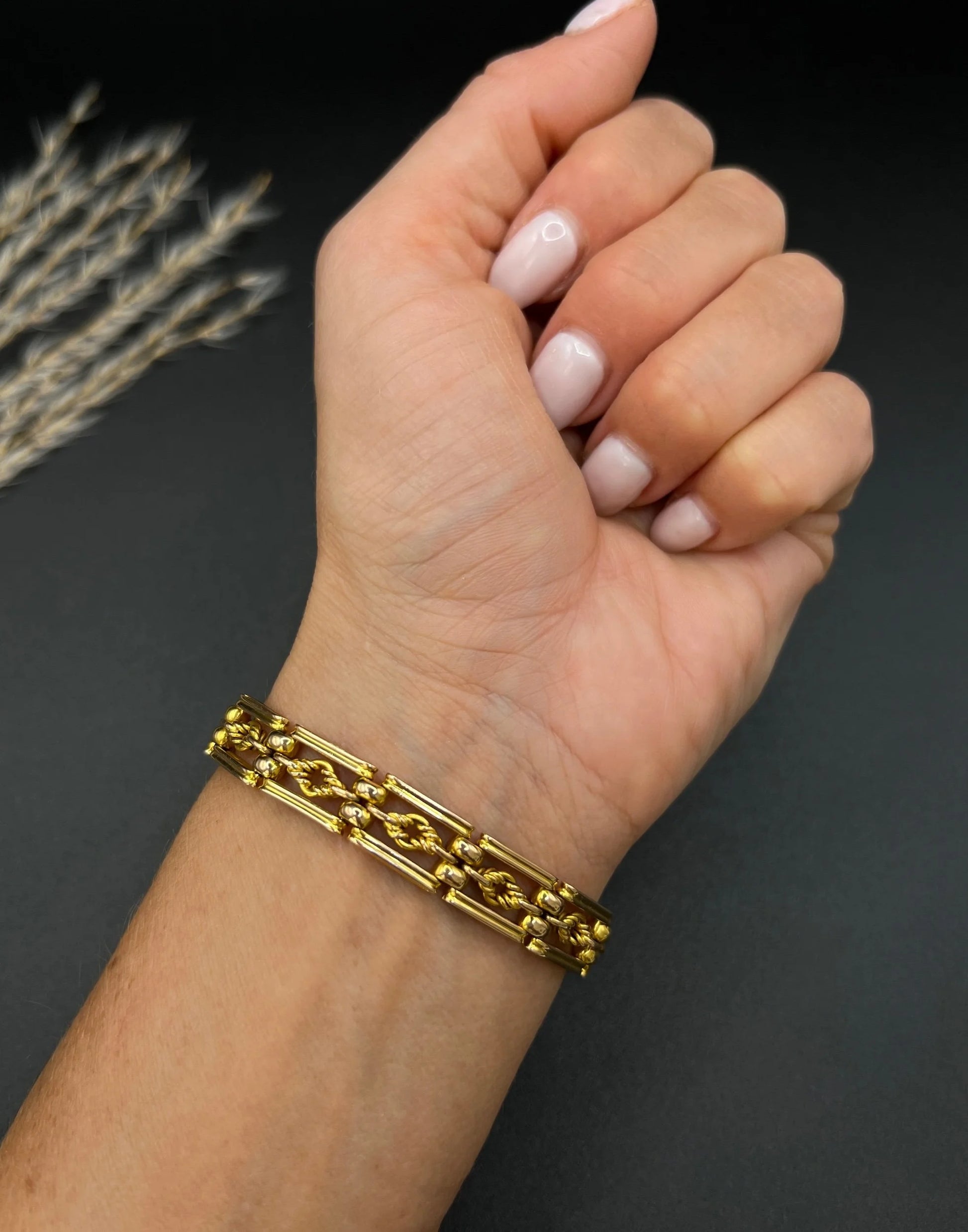 Edwardian Antique 15ct Gold Gate Bracelet with Lovers Knot Heart Padlock