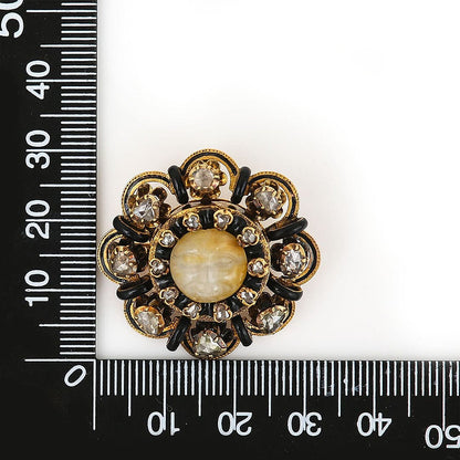 Antique Victorian Man in the Moon Feldspar Brooch with Rose Cut Diamonds and Black Enamel in 18ct yellow gold. Circa 1850