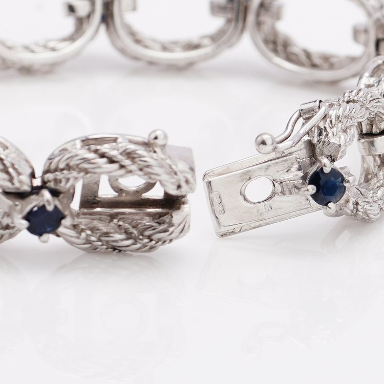 Vintage 18ct White Gold Rope Twist Link Bracelet with Sapphires