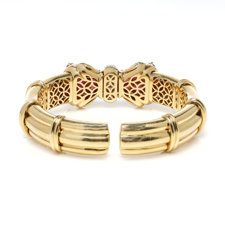 Italian 18ct Yellow Gold Bangle with 8.40ct Natural Burma Ruby and Diamond Bow