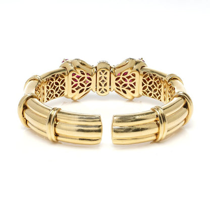 Italian 18ct Yellow Gold Bangle with 8.40ct Natural Burma Ruby and Diamond Bow