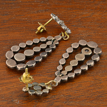 Georgian Antique 7.40ct Old Mine Cut and Table Cut Diamond Day and Night Drop Earrings