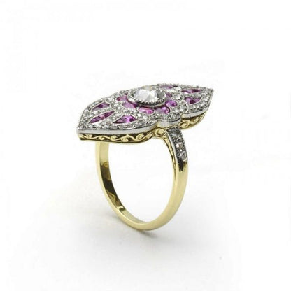 Belle Epoque Style Ruby and Diamond Cluster Plaque Ring