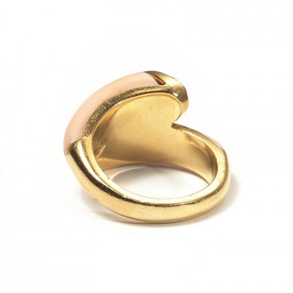 Contemporary Italian Coral and Diamond Crossover Ring