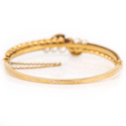 Antique Edwardian Ruby Diamond 15ct Gold Bangle Bracelet