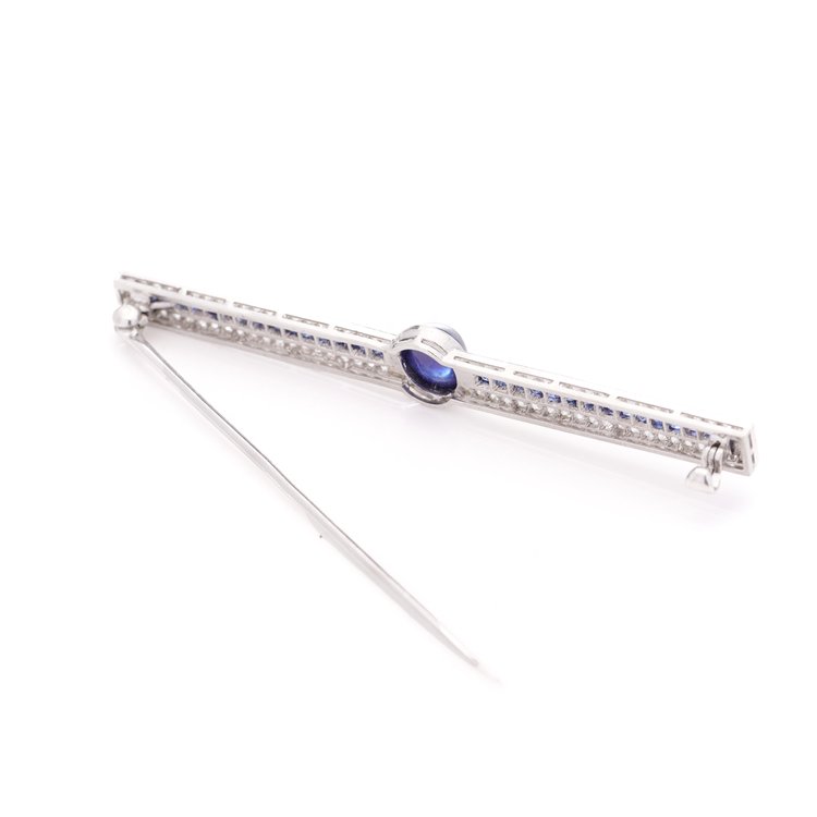 Art Deco Sapphire and Diamond Bar Brooch in Platinum