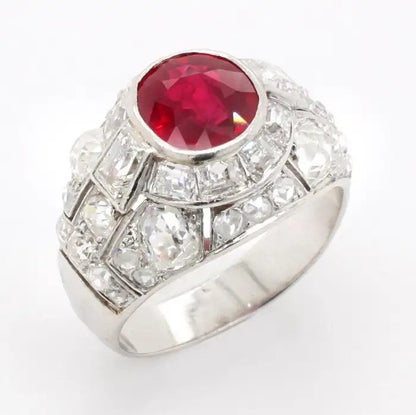 Art Deco 2ct Burma Ruby and Diamond Bombe Cocktail Ring