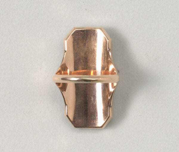 18th Century French Opaline and Gold Panel Ring; octagonal ring set with opaline (opalescent glass panel) and the text ‘A Jamais’ which means 'forever'