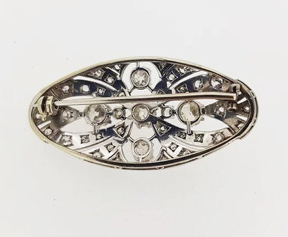 Antique Edwardian Diamond and Platinum Oval Plaque Brooch